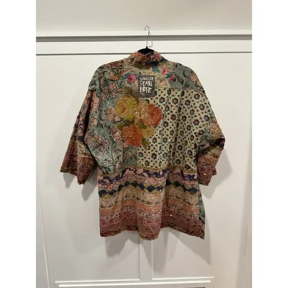 NWT Magnolia Pearl Versailles Cotton Quilted Julian Floral Kimono O/S - Picture 4 of 11